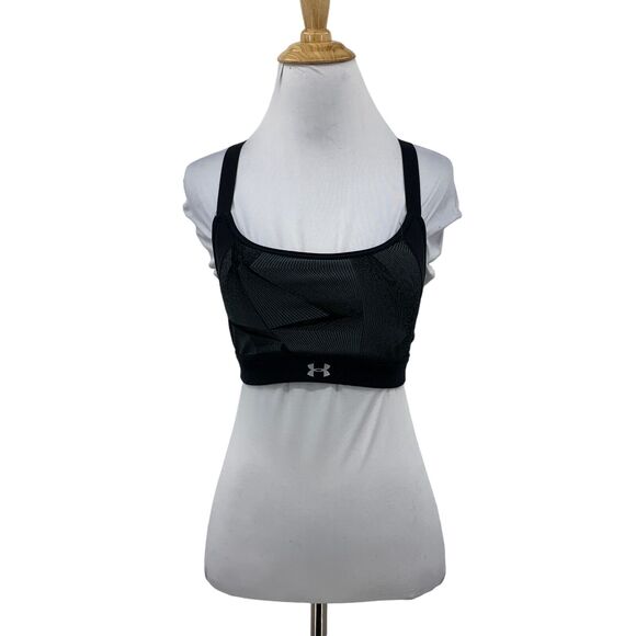 Under Armour Camo Sports Bra Women S Small Black Racerback Padded Crop Stretch - Picture 1 of 11
